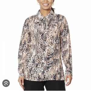 Leopard Print Women's silk blend Blouse DG2 Diane Gilman size M NWT